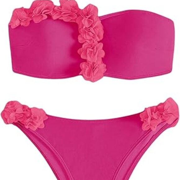 BEAUDRM Women's 2 Piece Floral Bandeau Bikini Set High Cut Bikini Swimsuit XL - Picture 1 of 5